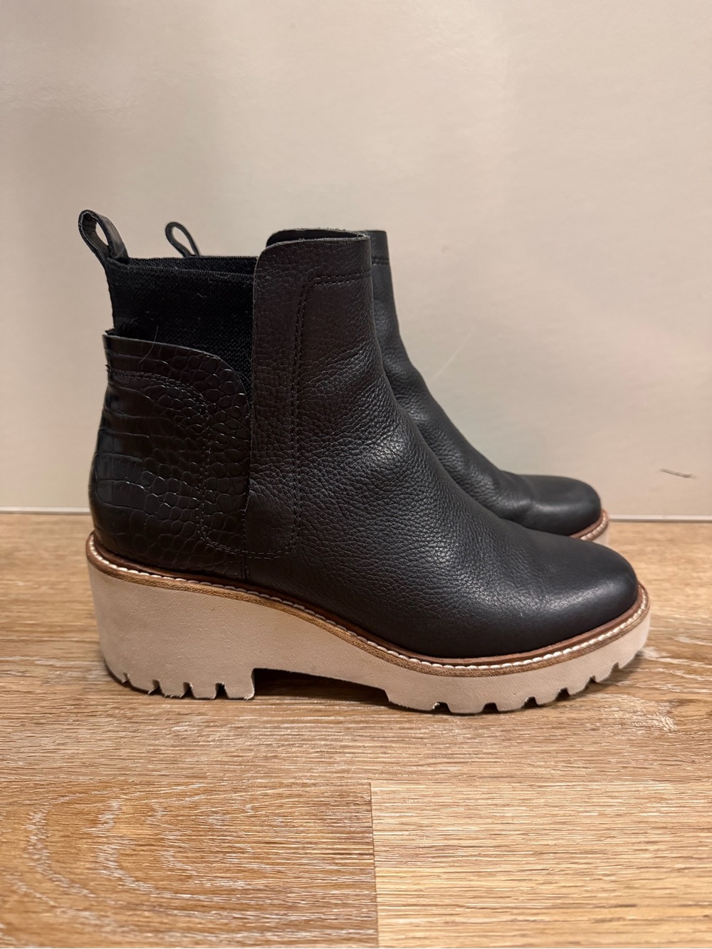 Dolce Vita Black Leather Platform Chelsea Ankle Boots